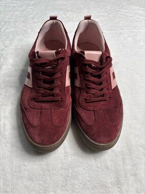 Women’s Cruza Burgundy Suede Lace-Up Sneakers with Pink Accent